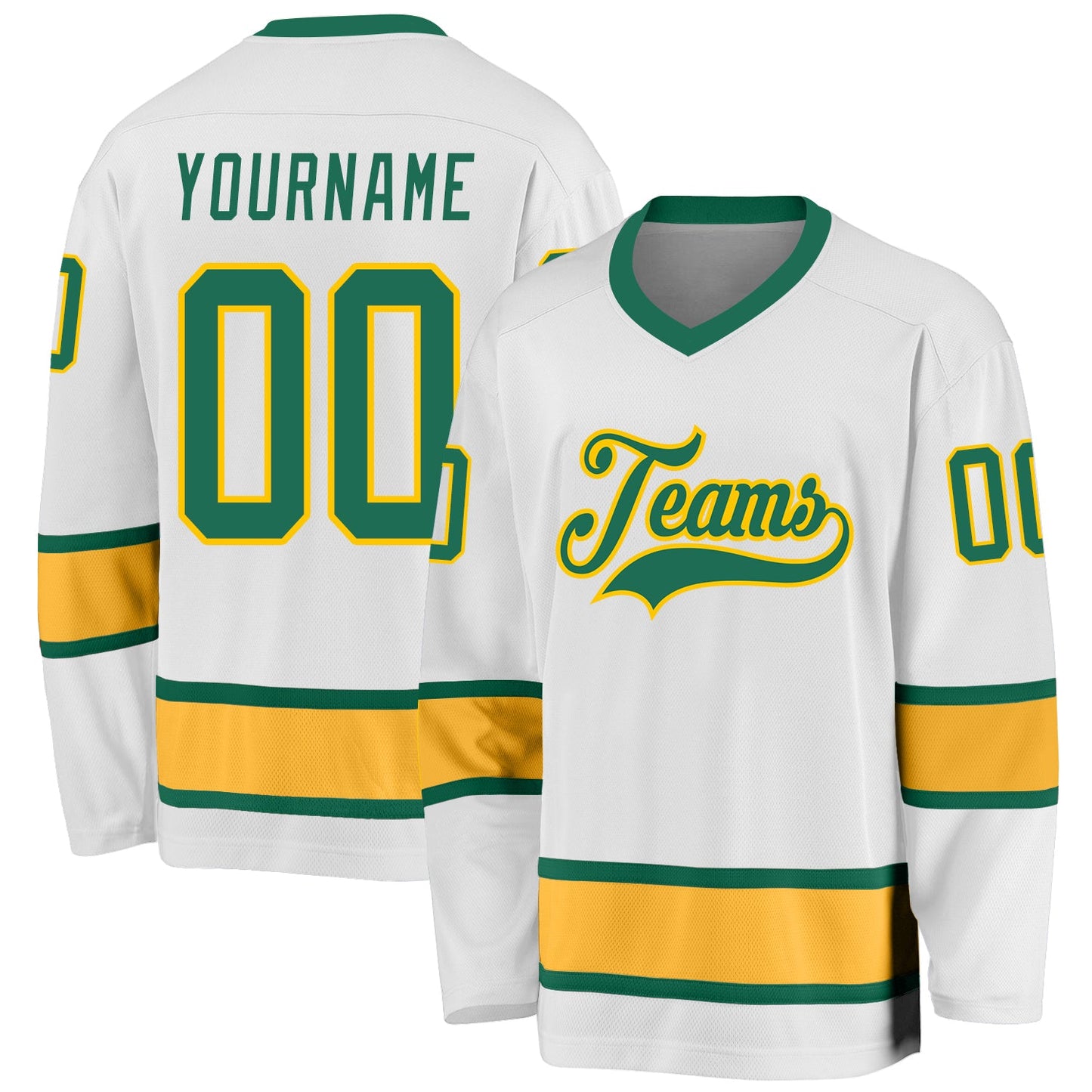Custom White Kelly Green-Gold Hockey Jersey - Sky-Custom