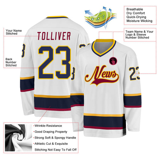 Custom White Navy-Maroon Hockey Jersey - Sky-Custom