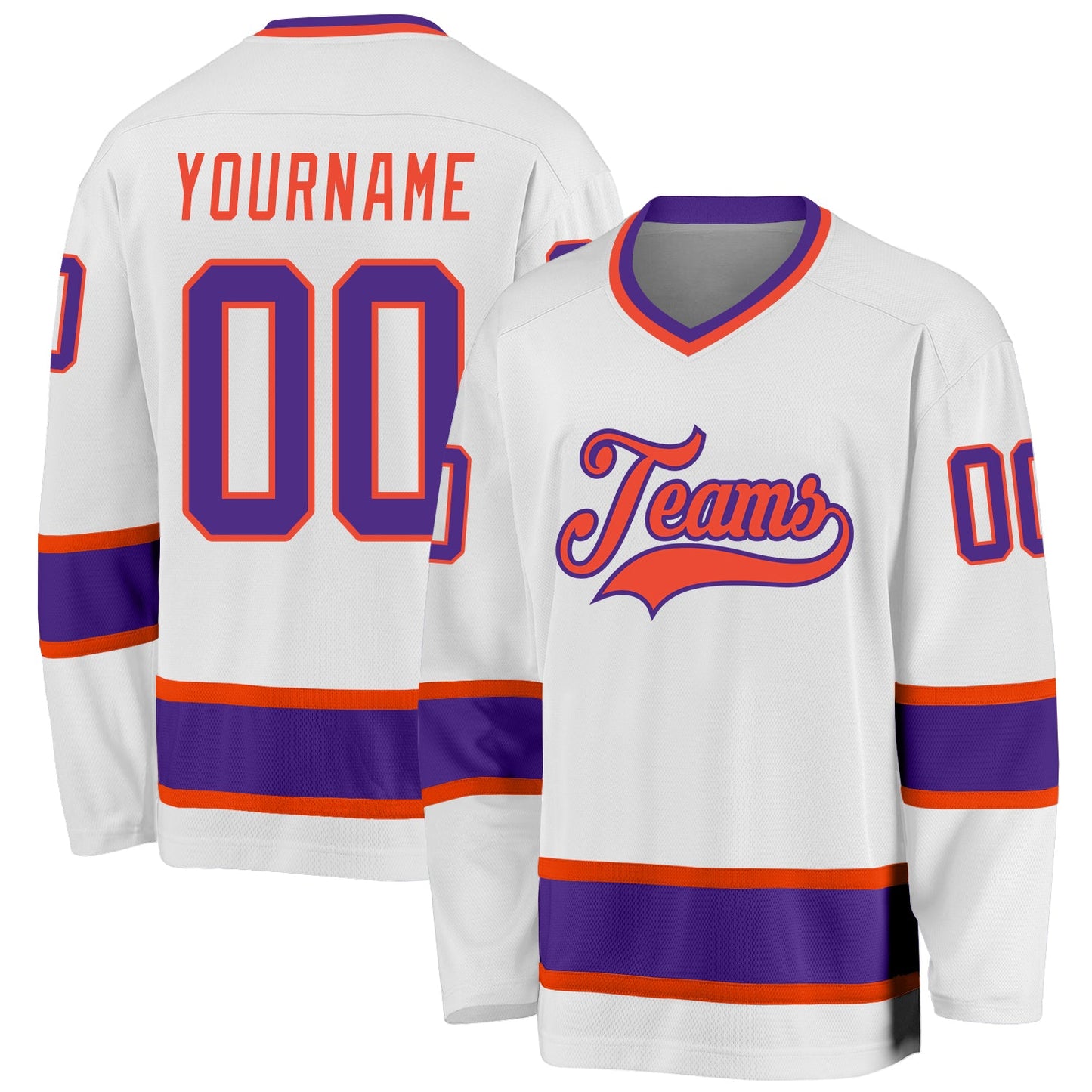 Custom White Purple-Orange Hockey Jersey - Sky-Custom