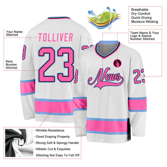 Custom White Pink-Light Blue Hockey Jersey - Sky-Custom
