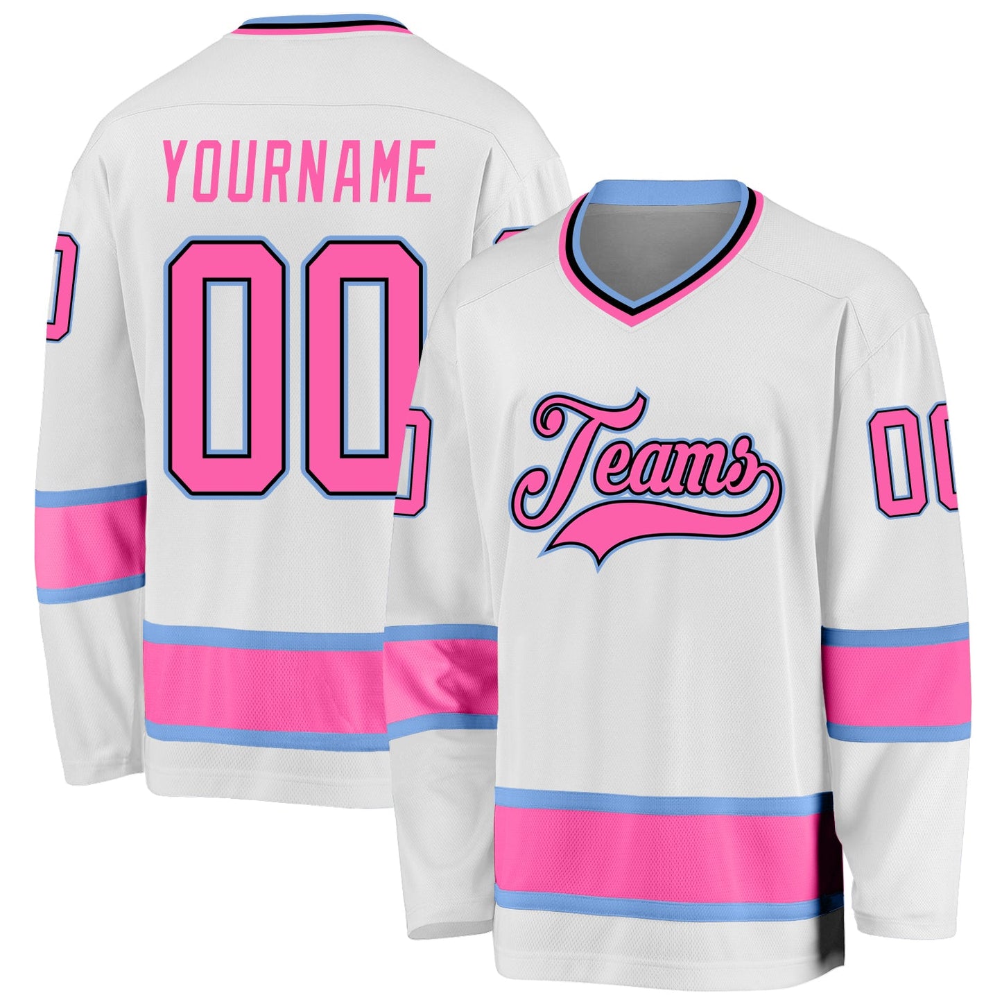 Custom White Pink-Light Blue Hockey Jersey - Sky-Custom