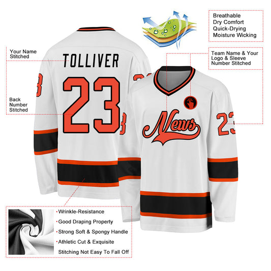 Custom White Orange-Black Hockey Jersey - Sky-Custom