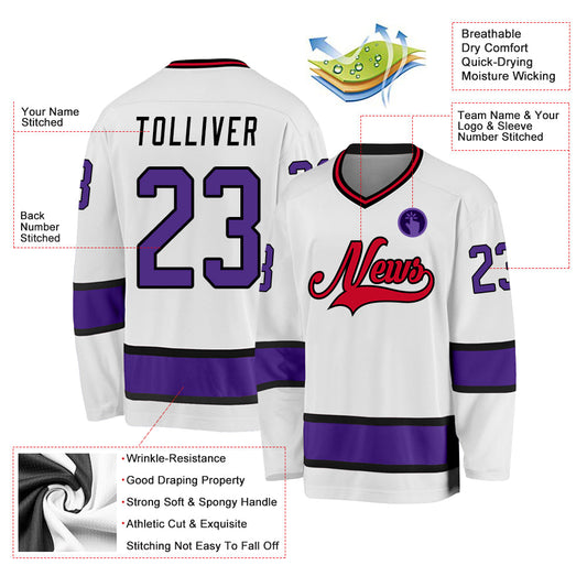 Custom White Purple-Black Hockey Jersey - Sky-Custom