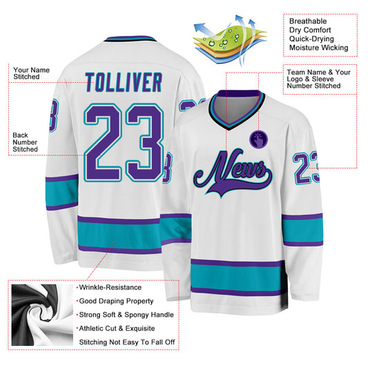 Custom White Purple-Teal Hockey Jersey - Sky-Custom