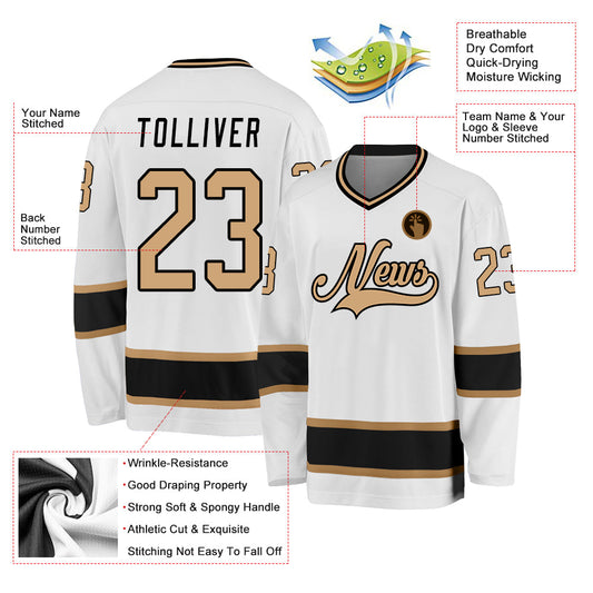 Custom White Old Gold-Black Hockey Jersey - Sky-Custom