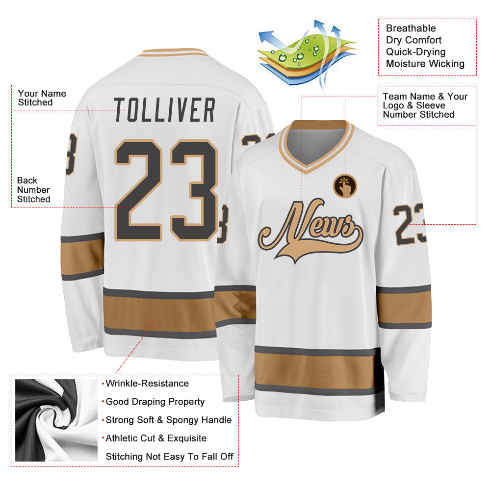 Custom White Steel Gray-Old Gold Hockey Jersey - Sky-Custom