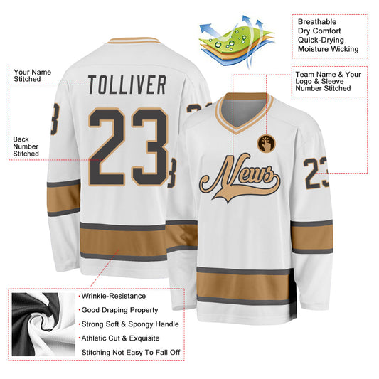 Custom White Steel Gray-Old Gold Hockey Jersey - Sky-Custom
