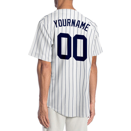 Custom White Navy Pinstripe Navy Authentic Baseball Jersey - Sky-Custom