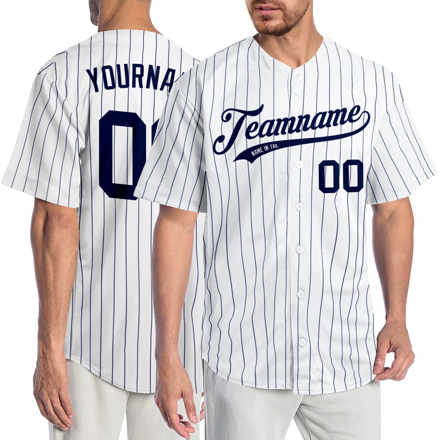 Custom White Navy Pinstripe Navy Authentic Baseball Jersey - Sky-Custom