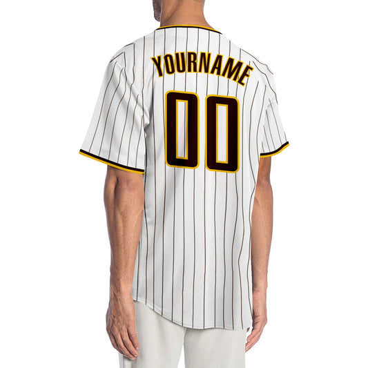 Custom White Brown Pinstripe Brown-Gold Authentic Baseball Jersey - Sky-Custom