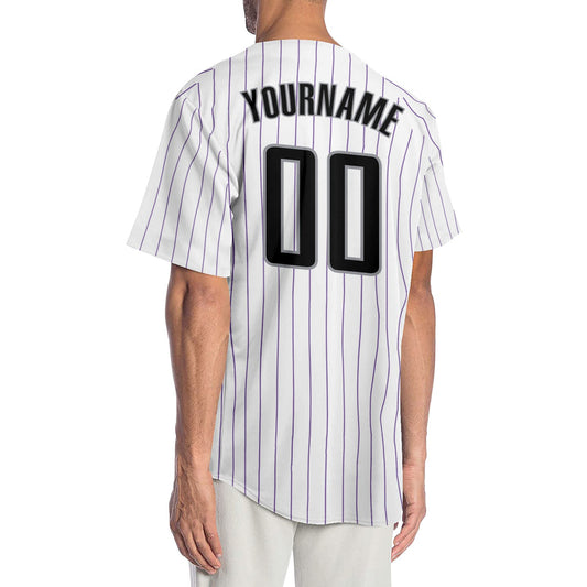 Custom White Purple Pinstripe Black-Gray Authentic Baseball Jersey - Sky-Custom