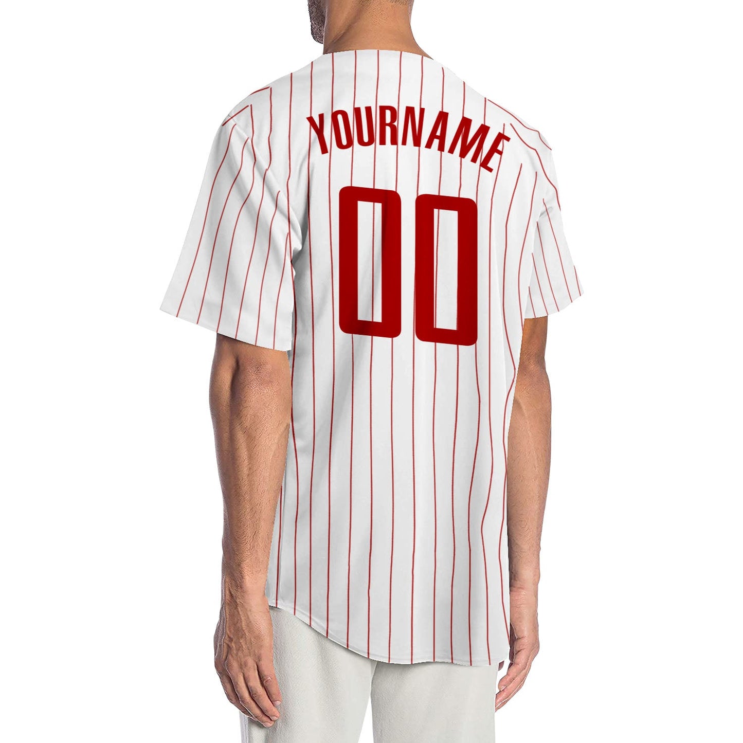 Custom White Red Pinstripe Red Authentic Baseball Jersey - Sky-Custom