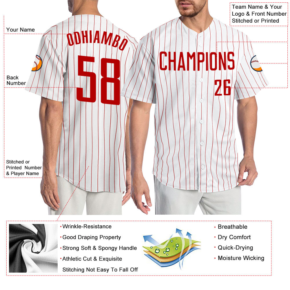 Custom White Red Pinstripe Red Authentic Baseball Jersey - Sky-Custom