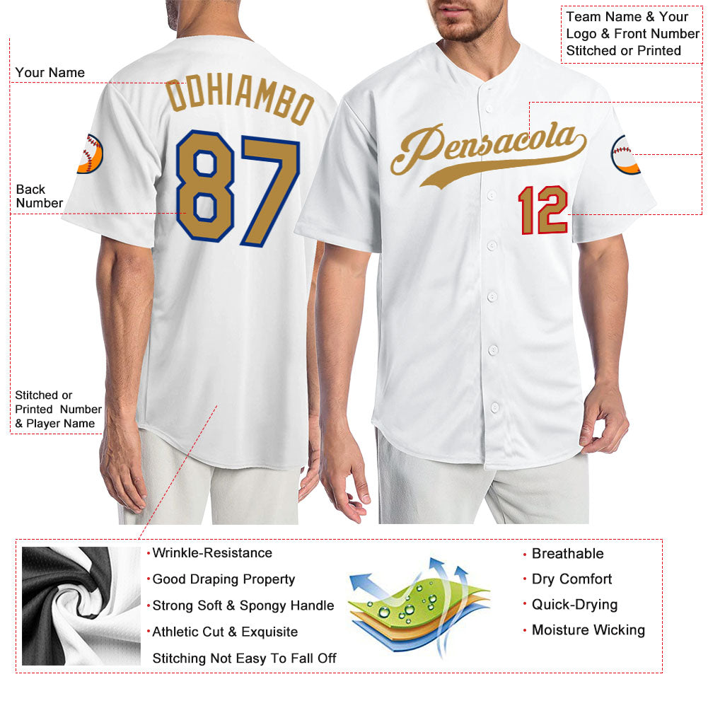 Custom White Old Gold-Red Authentic Baseball Jersey - Sky-Custom