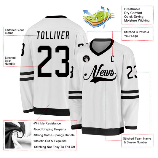 Custom White Black Hockey Jersey - Sky-Custom
