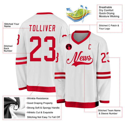 Custom White Red Hockey Jersey - Sky-Custom