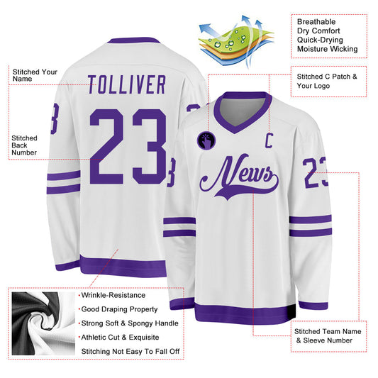 Custom White Purple Hockey Jersey - Sky-Custom