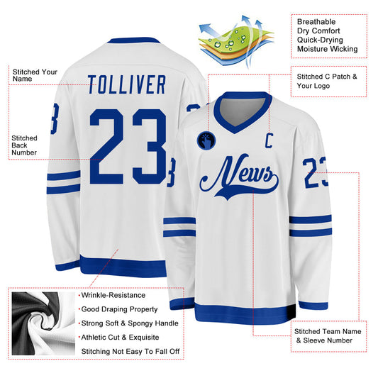 Custom White Royal Hockey Jersey - Sky-Custom