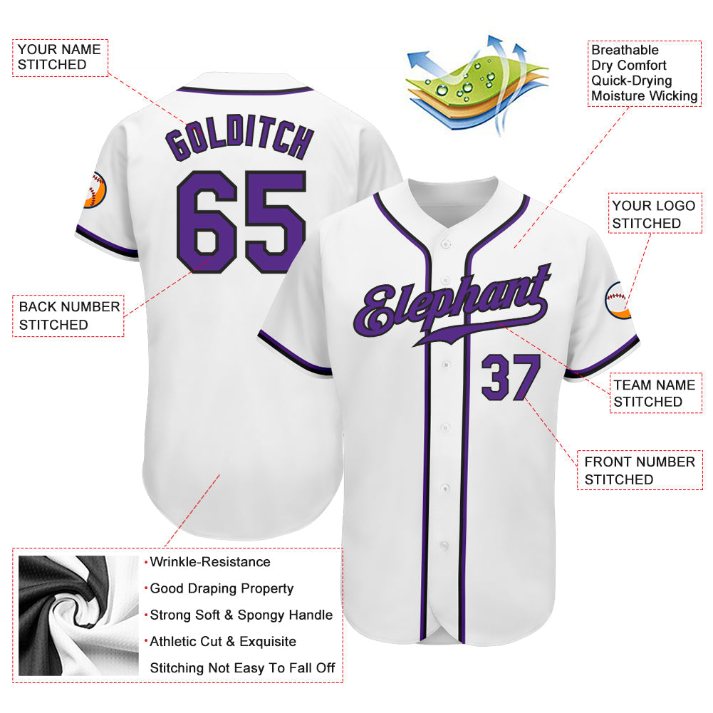 Custom White Purple-Black Authentic Baseball Jersey - Sky-Custom