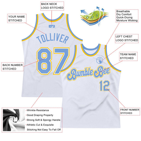 Custom White Light Blue-Gold Authentic Throwback Basketball Jersey - Sky-Custom