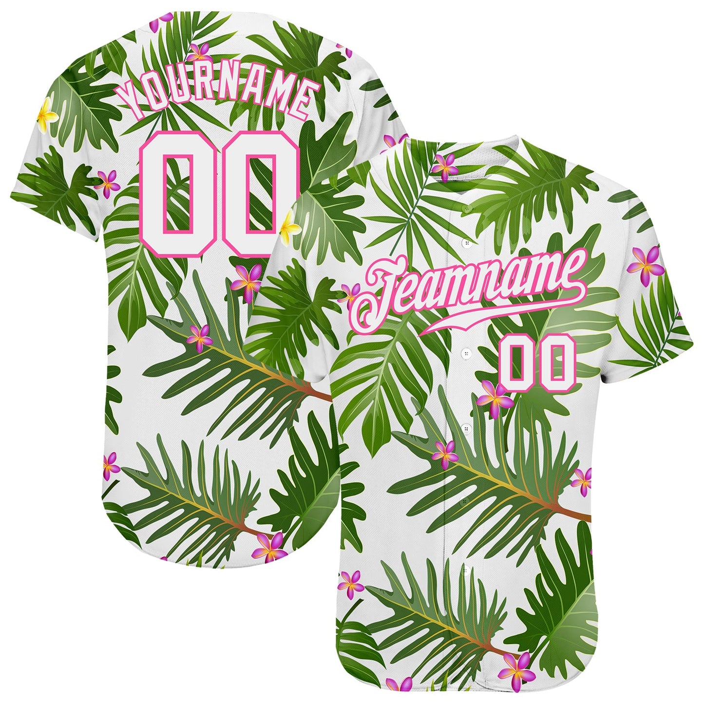 Custom White White-Pink 3D Pattern Design Tropical Palm Leaves Authentic Baseball Jersey - Sky-Custom