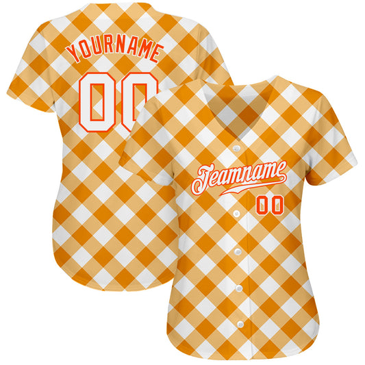 Custom White White-Orange 3D Pattern Design Orange Plaid Authentic Baseball Jersey - Sky-Custom