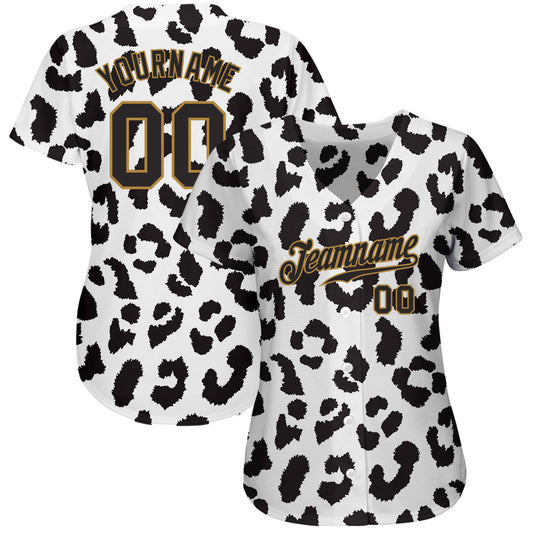 Custom White Black-Old Gold 3D Pattern Design Leopard Authentic Baseball Jersey - Sky-Custom