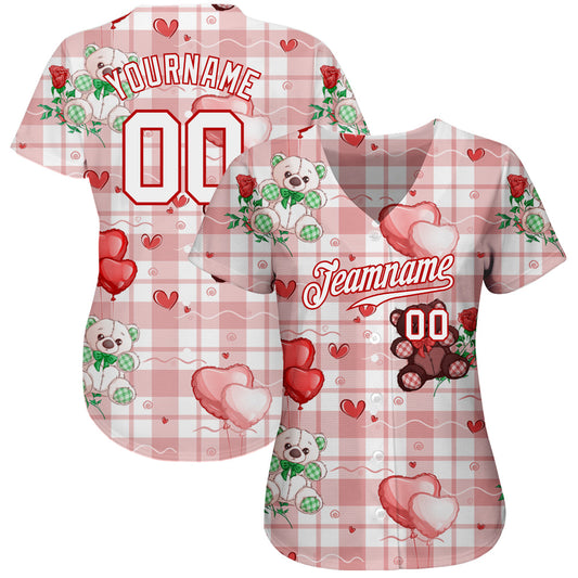 Custom White White-Red 3D Pattern Design Teddy Bears Authentic Baseball Jersey - Sky-Custom