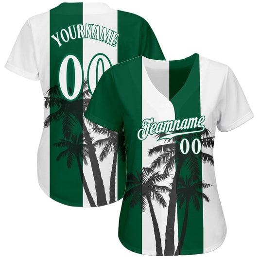 Custom White White-Kelly Green 3D Pattern Design Hawaii Coconut Trees Authentic Baseball Jersey - Sky-Custom