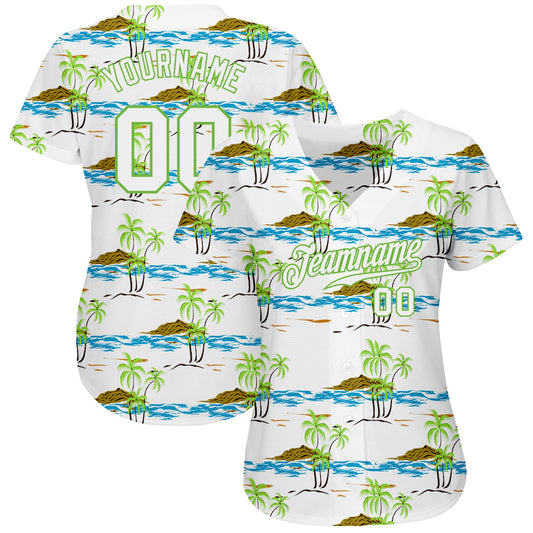 Custom White White-Neon Green 3D Pattern Design Beaches Authentic Baseball Jersey - Sky-Custom