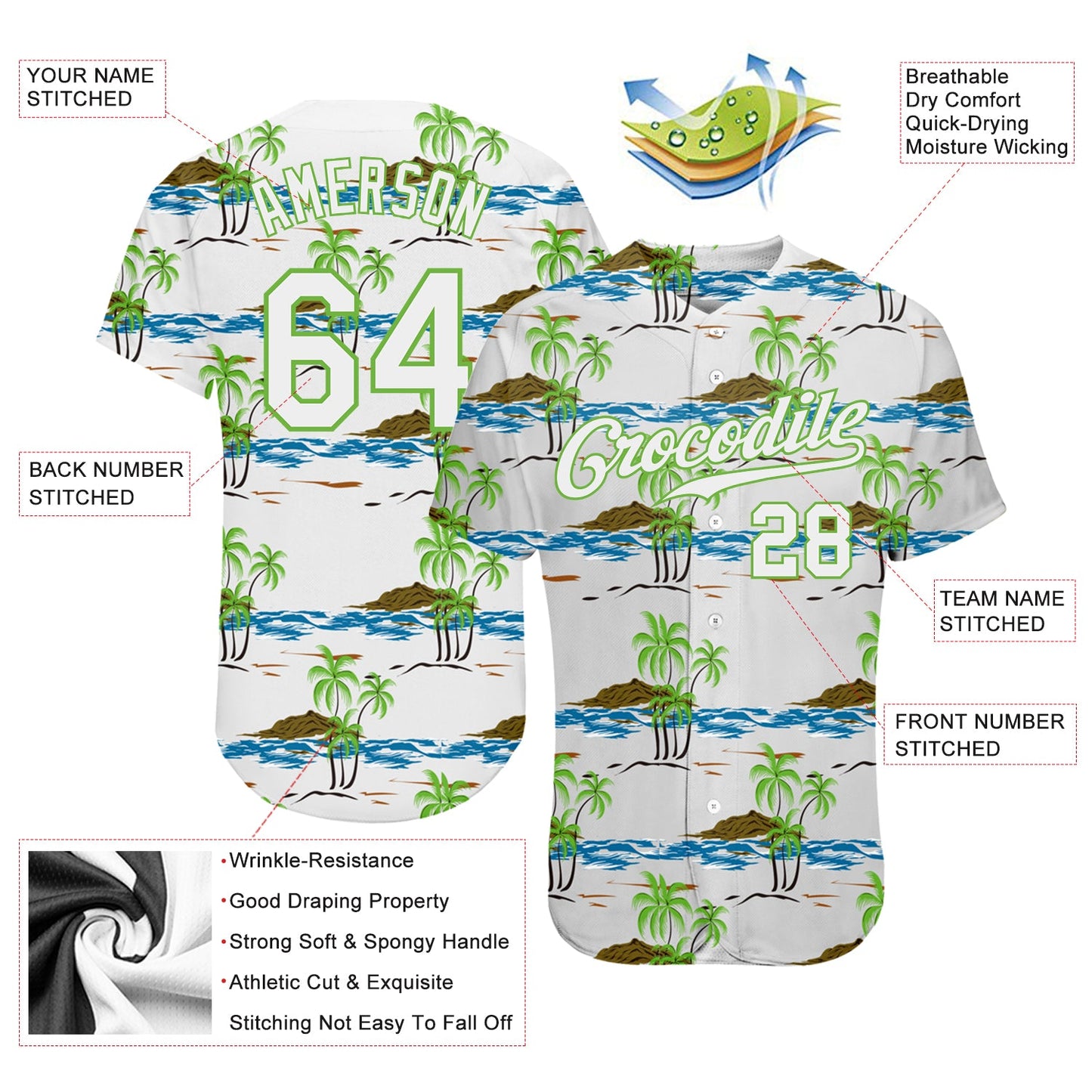 Custom White White-Neon Green 3D Pattern Design Beaches Authentic Baseball Jersey - Sky-Custom