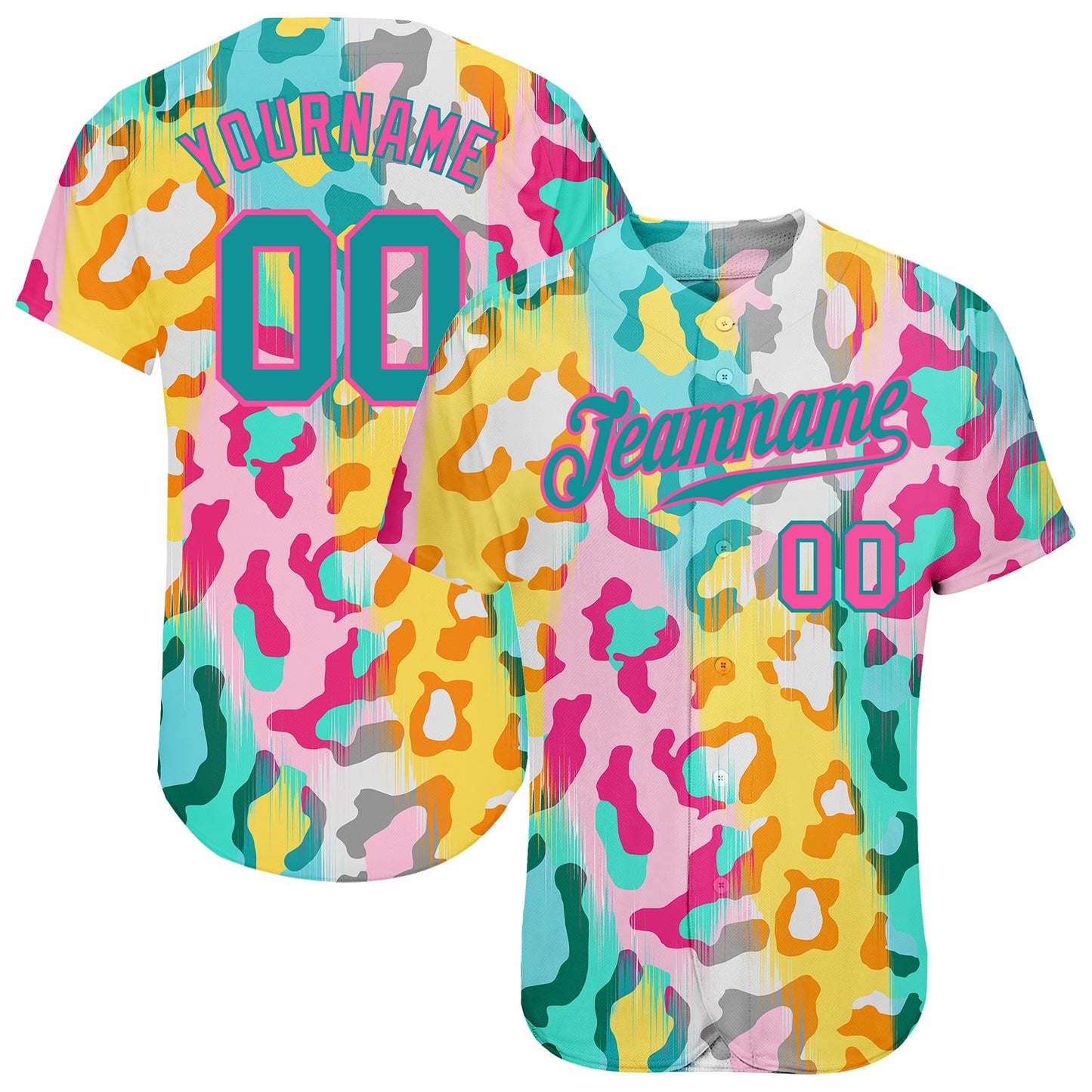 Custom White Teal-Pink 3D Pattern Design Leopard Authentic Baseball Jersey - Sky-Custom