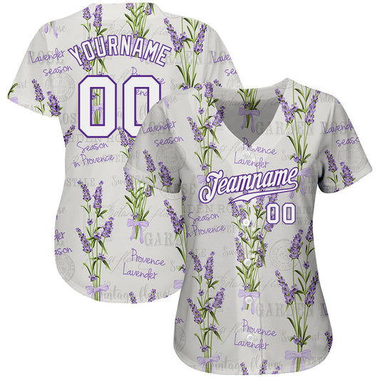 Custom White White-Purple 3D Pattern Design Lavenders Authentic Baseball Jersey - Sky-Custom