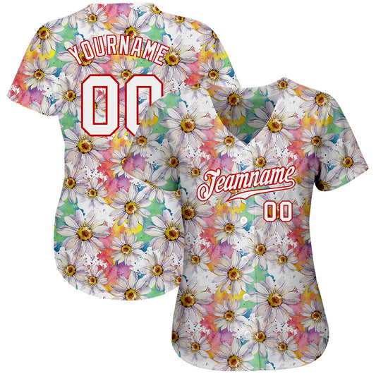 Custom White White-Red 3D Pattern Design Daisy Authentic Baseball Jersey - Sky-Custom