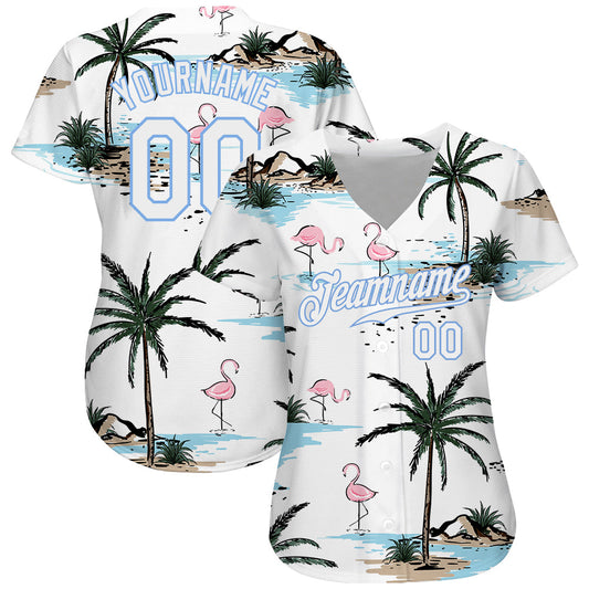 Custom White White-Light Blue 3D Pattern Design Hawaii Palm Trees Authentic Baseball Jersey - Sky-Custom
