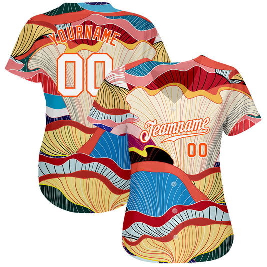 Custom White White-Orange 3D Pattern Design Flowers Authentic Baseball Jersey - Sky-Custom