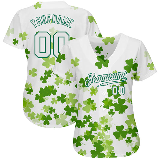 Custom White White-Kelly Green 3D Pattern Design Authentic St. Patrick's Day Baseball Jersey - Sky-Custom
