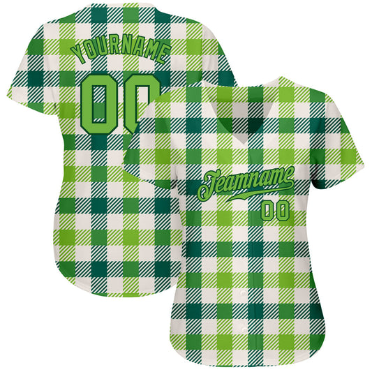 Custom White Neon Green-Green 3D Pattern Design Authentic St. Patrick's Day Baseball Jersey - Sky-Custom