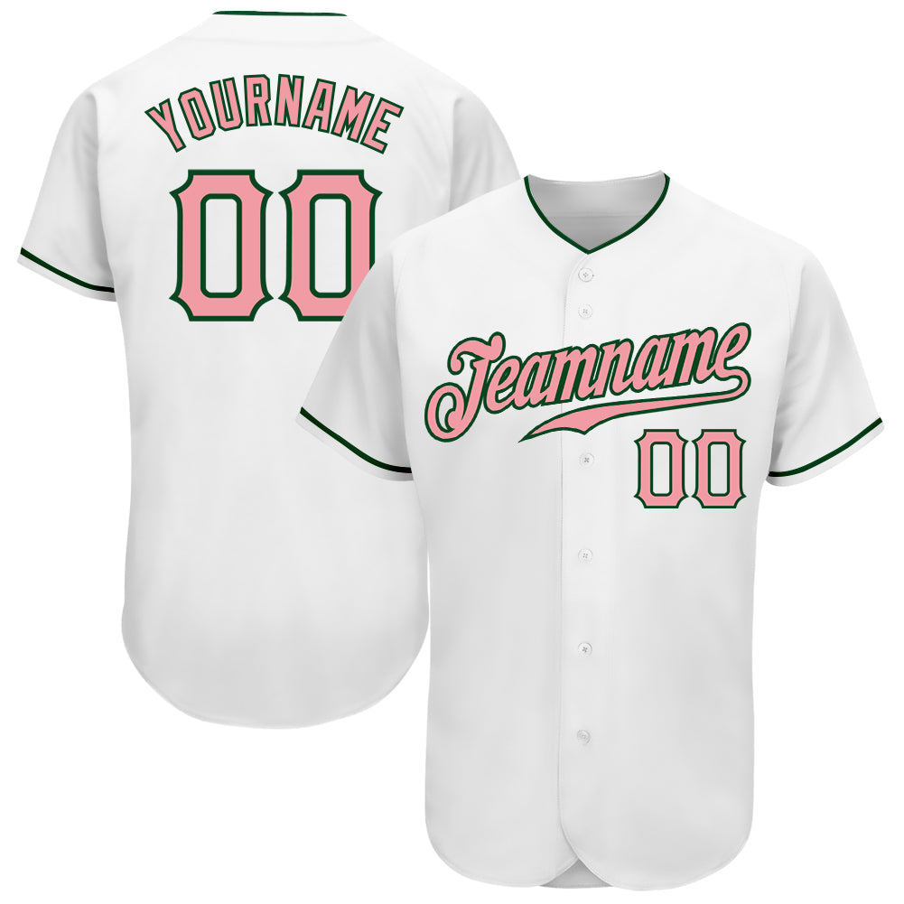 Custom White Medium Pink-Green Authentic Baseball Jersey - Sky-Custom