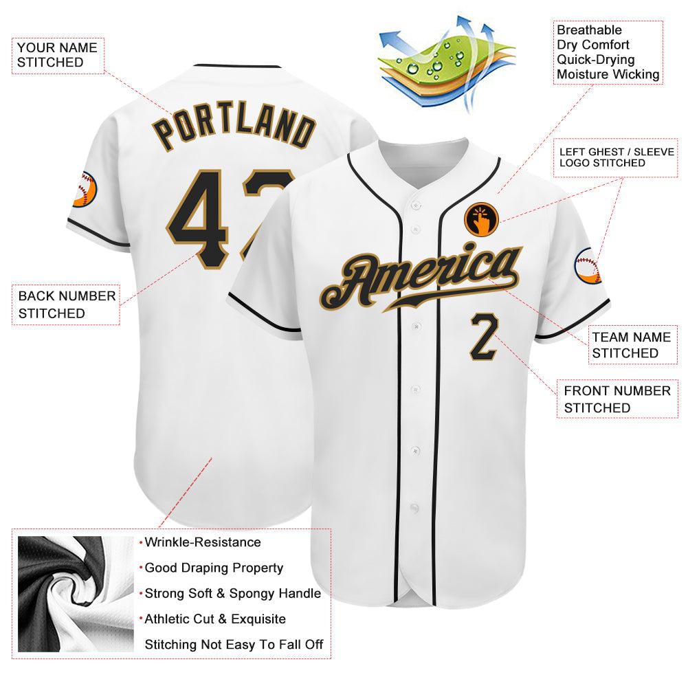 Custom White Black-Old Gold Authentic Baseball Jersey - Sky-Custom