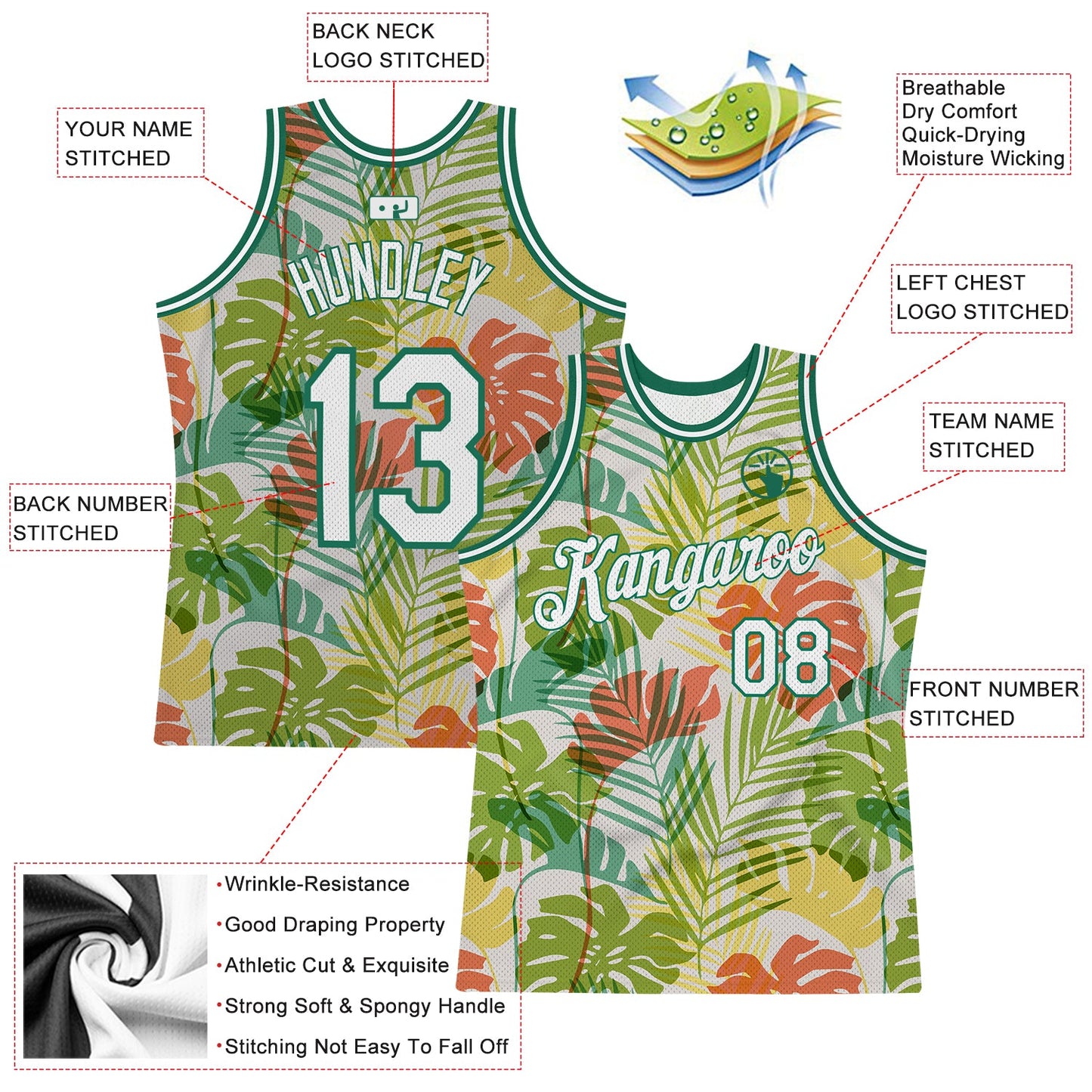 Custom White White-Kelly Green 3D Pattern Hawaii Palm Trees Authentic Basketball Jersey - Sky-Custom