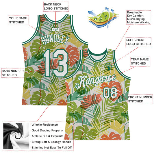 Custom White White-Kelly Green 3D Pattern Hawaii Palm Trees Authentic Basketball Jersey - Sky-Custom
