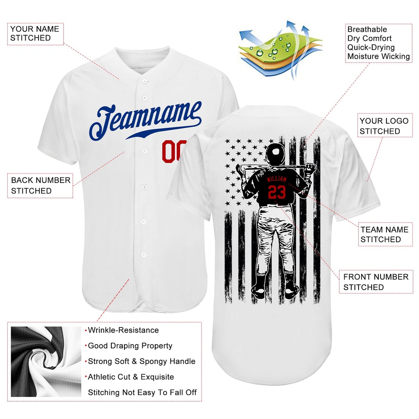 Custom White Royal-Red Authentic Baseball Jersey - Sky-Custom