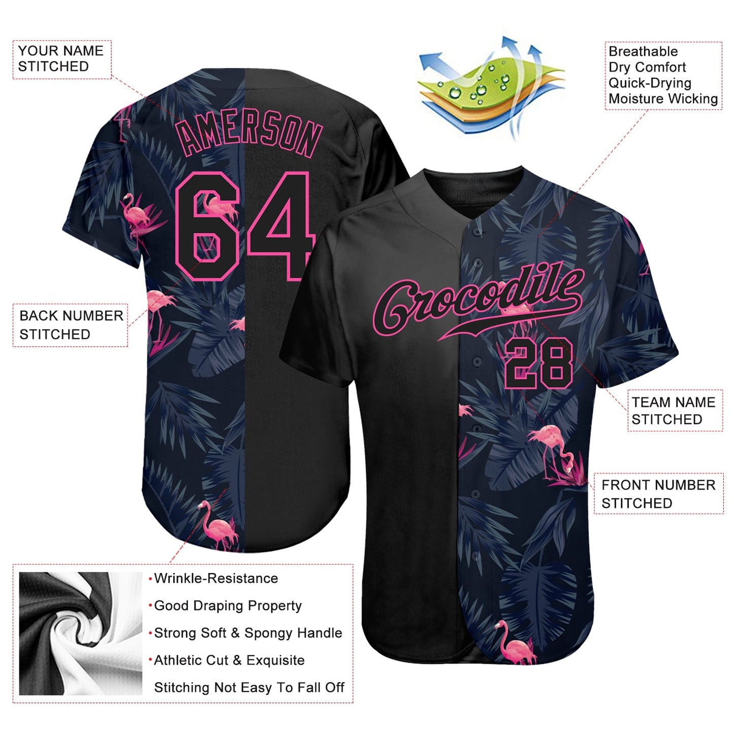 Custom 3D Pattern Design Flamingo Authentic Baseball Jersey - Sky-Custom