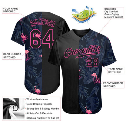 Custom 3D Pattern Design Flamingo Authentic Baseball Jersey - Sky-Custom