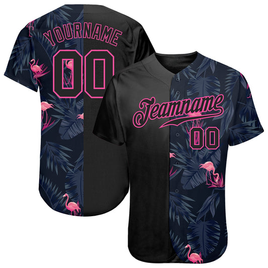 Custom 3D Pattern Design Flamingo Authentic Baseball Jersey - Sky-Custom