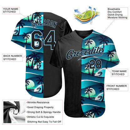 Custom 3D Pattern Design Tropical Hibiscus And Palm Trees Authentic Baseball Jersey - Sky-Custom