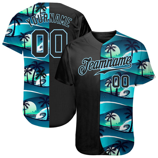 Custom 3D Pattern Design Tropical Hibiscus And Palm Trees Authentic Baseball Jersey - Sky-Custom