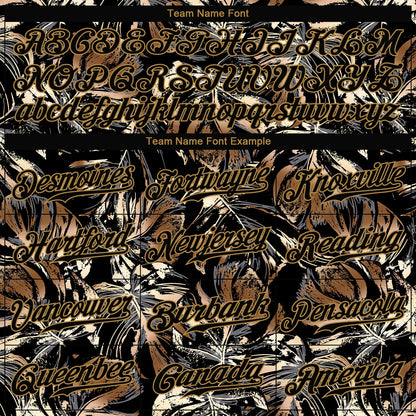 Custom 3D Pattern Design Golden Tropical Leaves In The Style Of Jungle And Hawaii Authentic Baseball Jersey - Sky-Custom