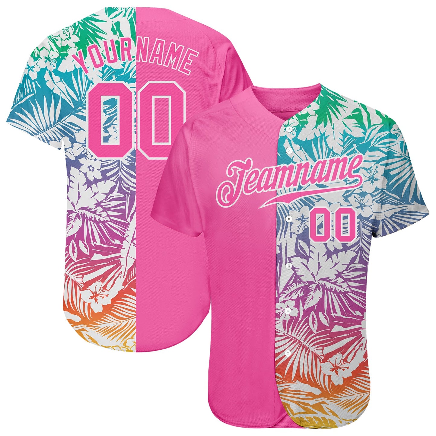 Custom 3D Pattern Design Tropical Palm Leaves Authentic Baseball Jersey - Sky-Custom